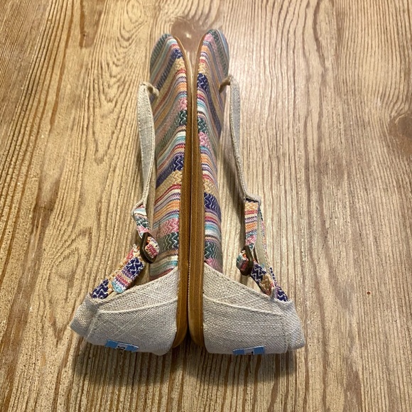 TOMS PLAYA T-STRAP BURLAP TAPESTRY SANDAL SIZE 8 FLAT T STRAP SANDALS - Picture 9 of 15
